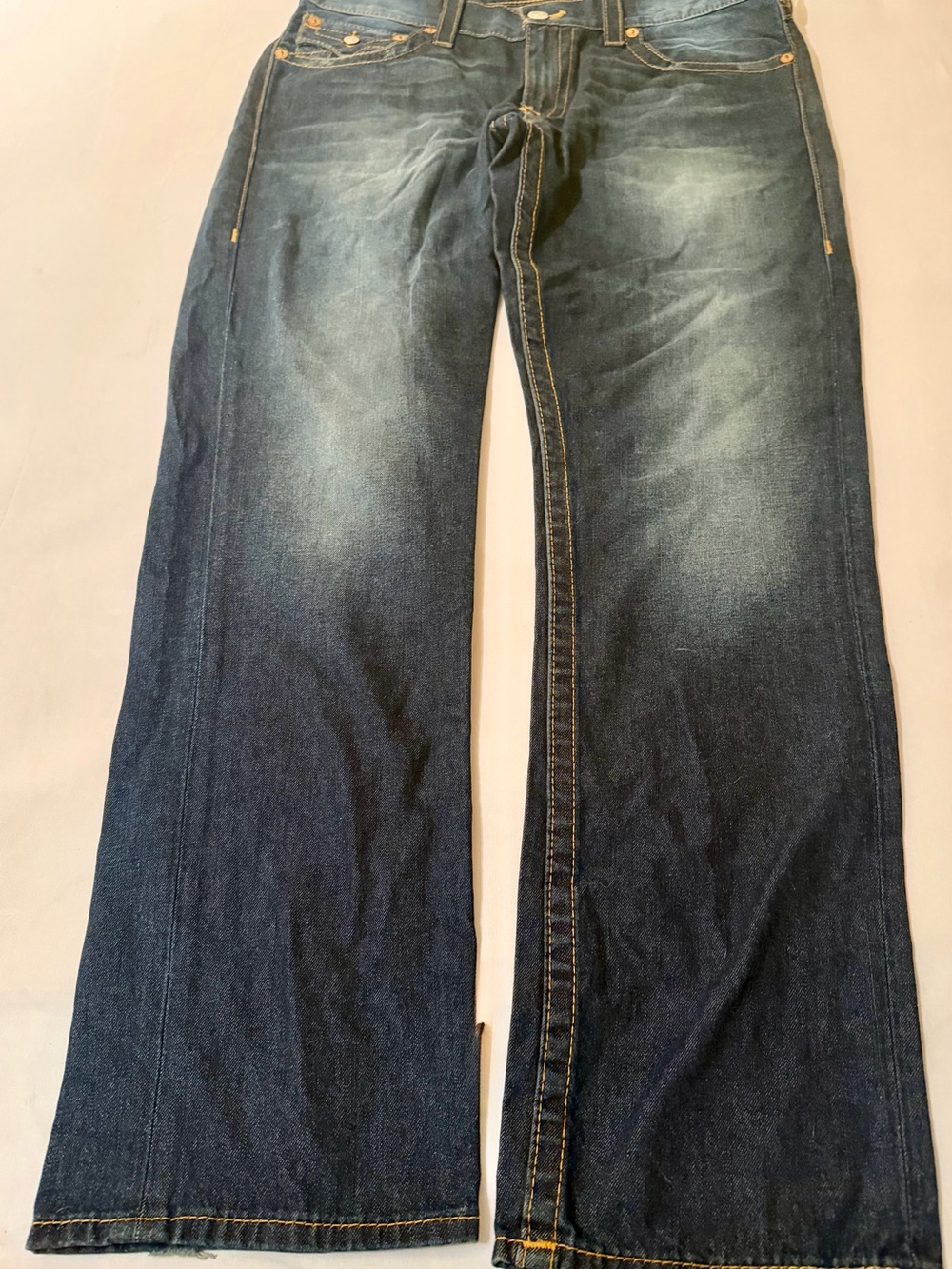 True Religion Ricky Big T Jeans 33x34 Blue Thick Stitch Flap Pockets Made In USA - Picture 2 of 16